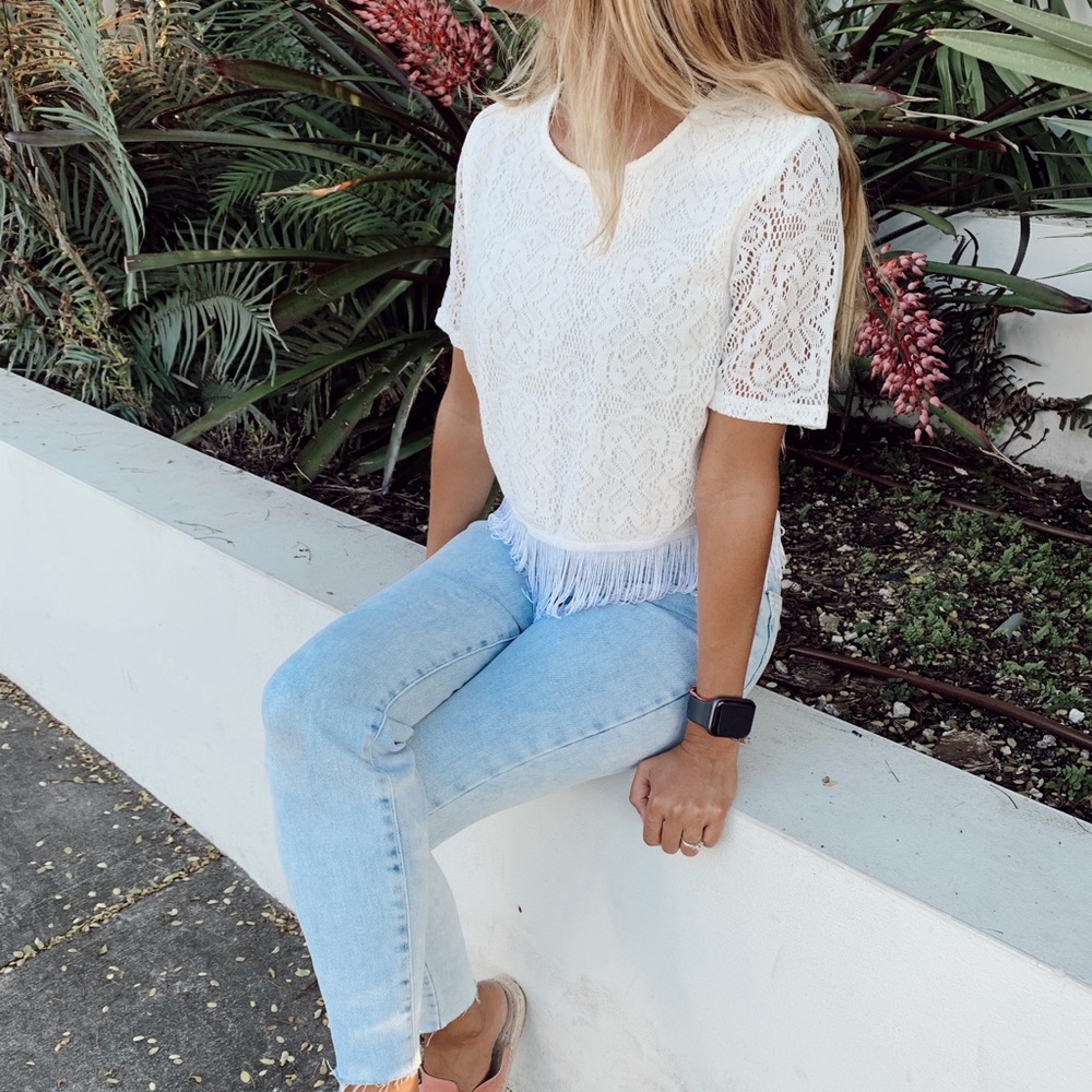 Lace fringe crop top